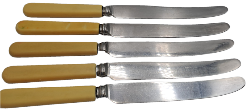 5 Antique / Vintage Sipelia Sheffield Table Knifes -Hand Grownd