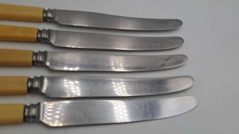 5 Antique / Vintage Sipelia Sheffield Table Knifes -Hand Grownd
