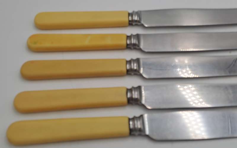 5 Antique / Vintage Sipelia Sheffield Table Knifes -Hand Grownd