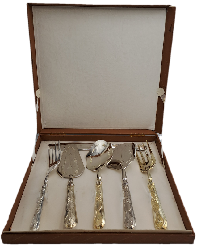 6 Pc Vintage Aghifug Silver and Gold Plated Cake serving Set -Boxed