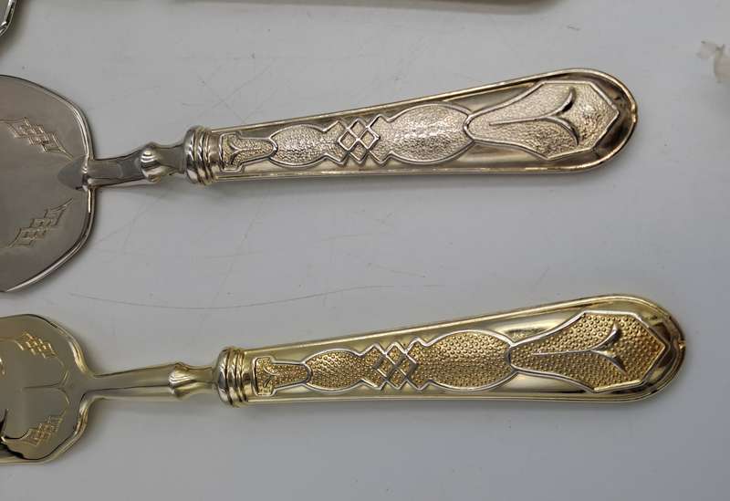 6 Pc Vintage Aghifug Silver and Gold Plated Cake serving Set -Boxed