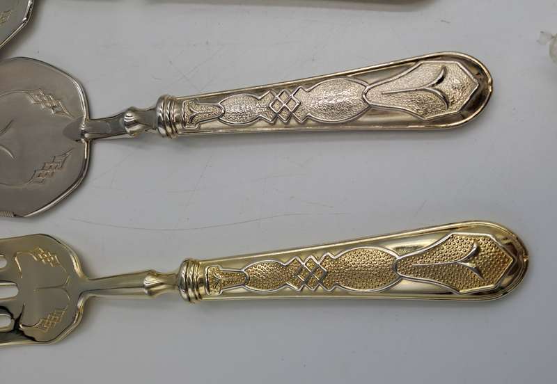 6 Pc Vintage Aghifug Silver and Gold Plated Cake serving Set -Boxed