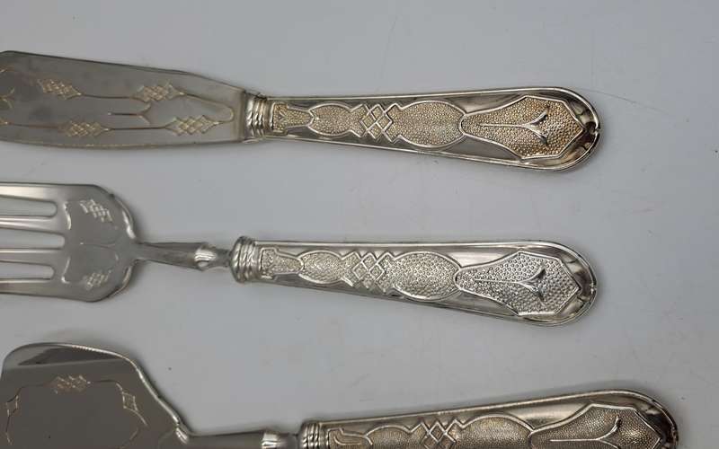 6 Pc Vintage Aghifug Silver and Gold Plated Cake serving Set -Boxed