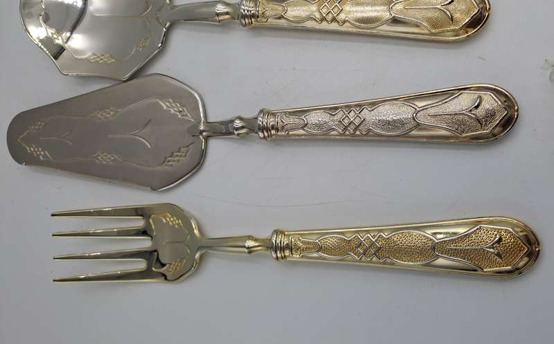 6 Pc Vintage Aghifug Silver and Gold Plated Cake serving Set -Boxed