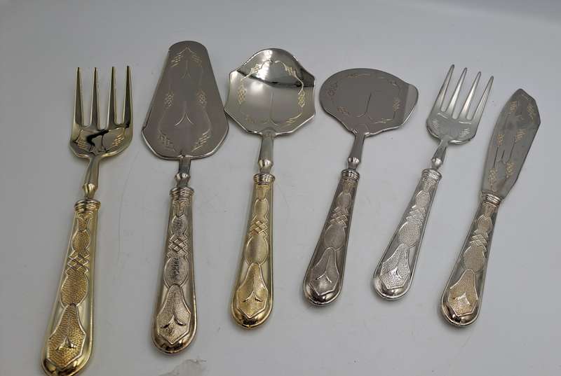 6 Pc Vintage Aghifug Silver and Gold Plated Cake serving Set -Boxed