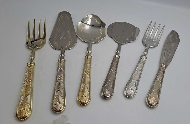 6 Pc Vintage Aghifug Silver and Gold Plated Cake serving Set -Boxed