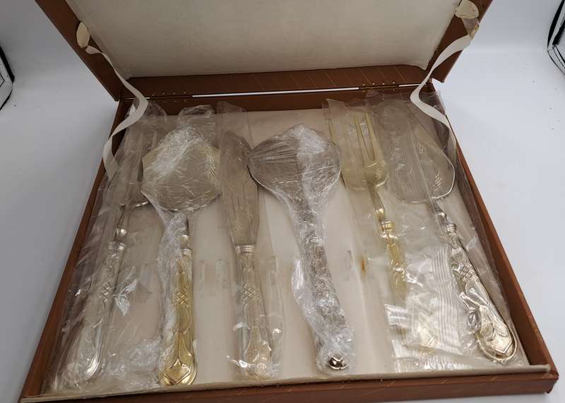 6 Pc Vintage Aghifug Silver and Gold Plated Cake serving Set -Boxed