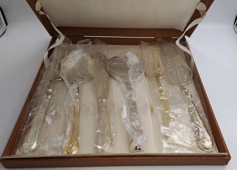 6 Pc Vintage Aghifug Silver and Gold Plated Cake serving Set -Boxed