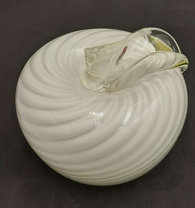 Murano Art Glass Brilliant White Swirl Apple