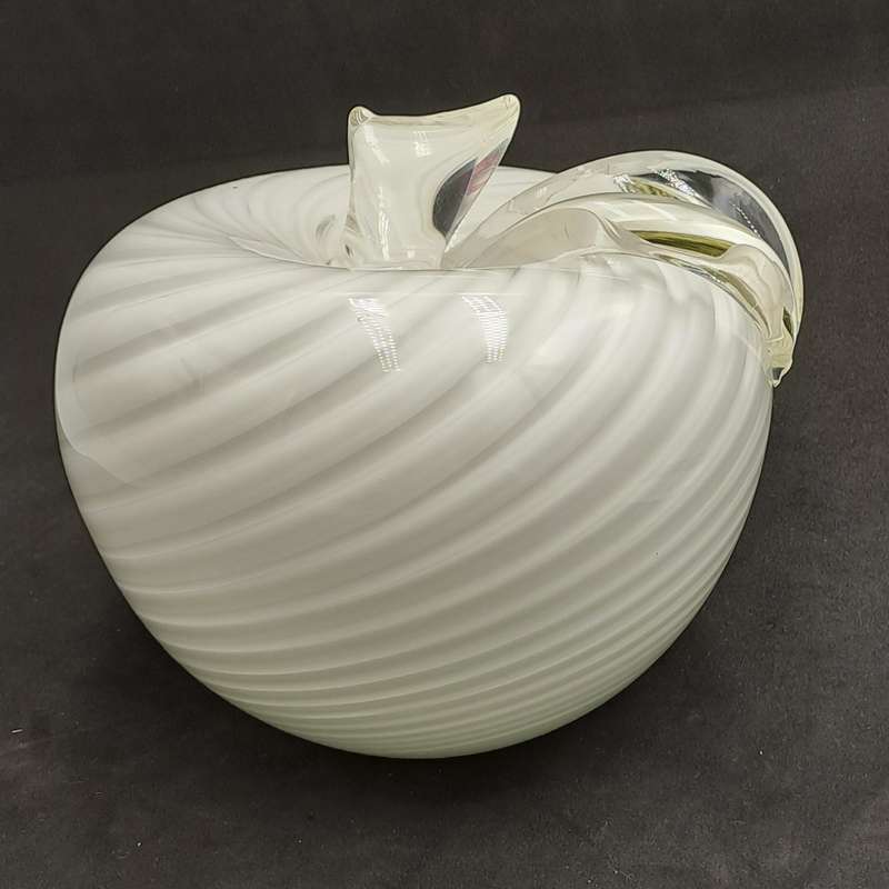 Murano Art Glass Brilliant White Swirl Apple
