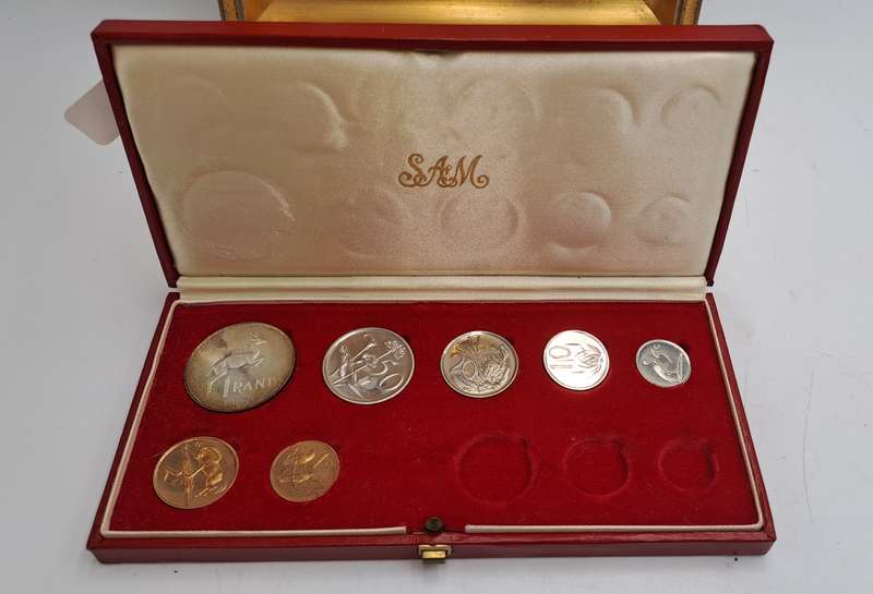 South Africa Munt 1980 Proof Set in Long Proof Box -SILVER .800 one Rand