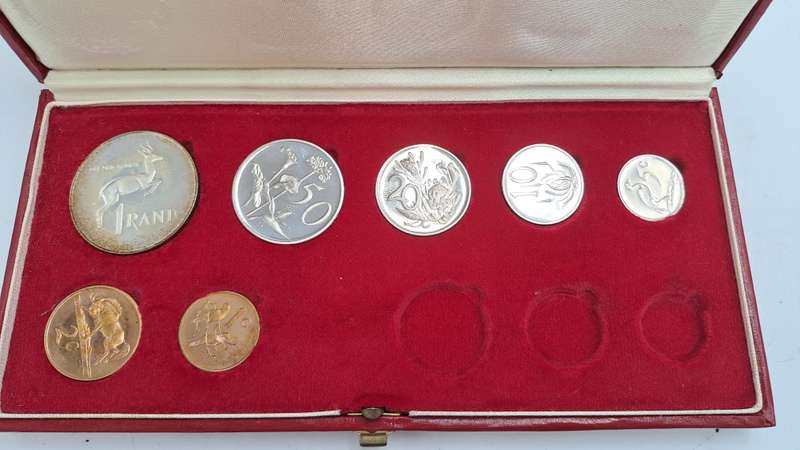 South Africa Munt 1980 Proof Set in Long Proof Box -SILVER .800 one Rand