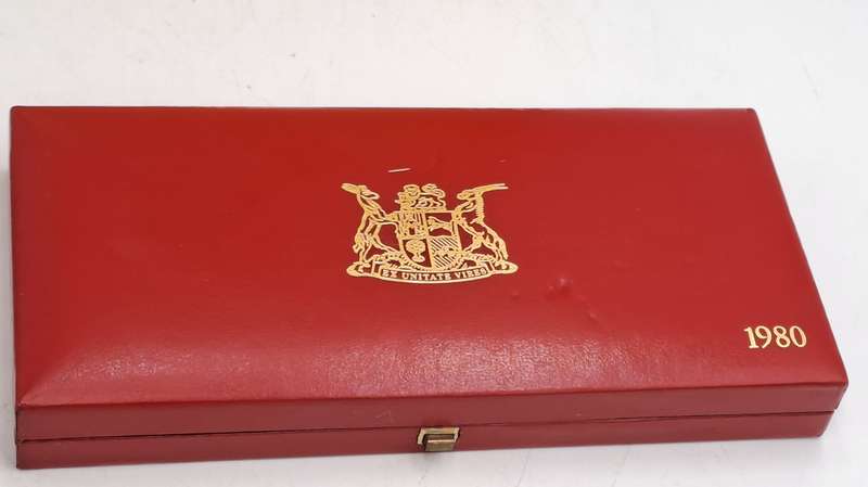 South Africa Munt 1980 Proof Set in Long Proof Box -SILVER .800 one Rand