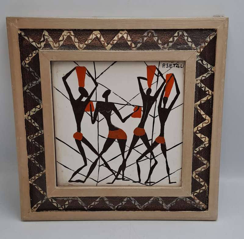Original Framed African Art by Resetal--  24cm x24cm x1,5cm