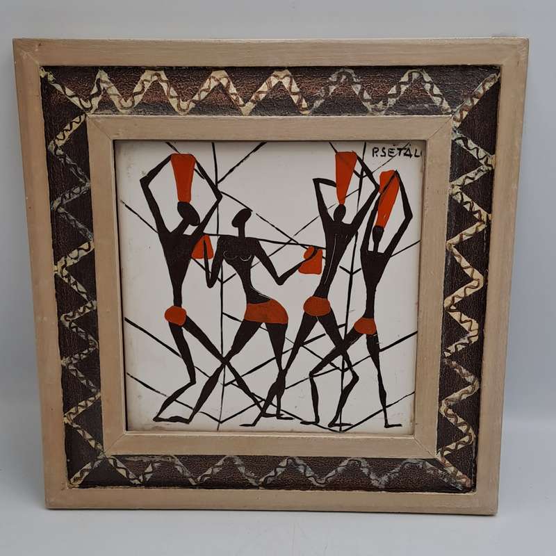 Original Framed African Art by Resetal--  24cm x24cm x1,5cm