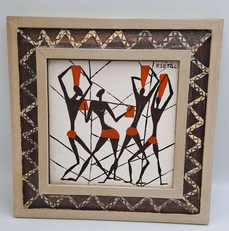 Original Framed African Art by Resetal--  24cm x24cm x1,5cm