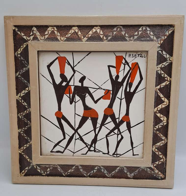 Original Framed African Art by Resetal--  24cm x24cm x1,5cm