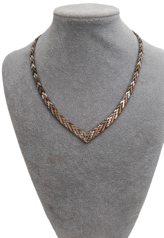 Vintage STERLING SILVER .925 TRI COLOR VERMEIL V NECKLACE Made In  ITALY