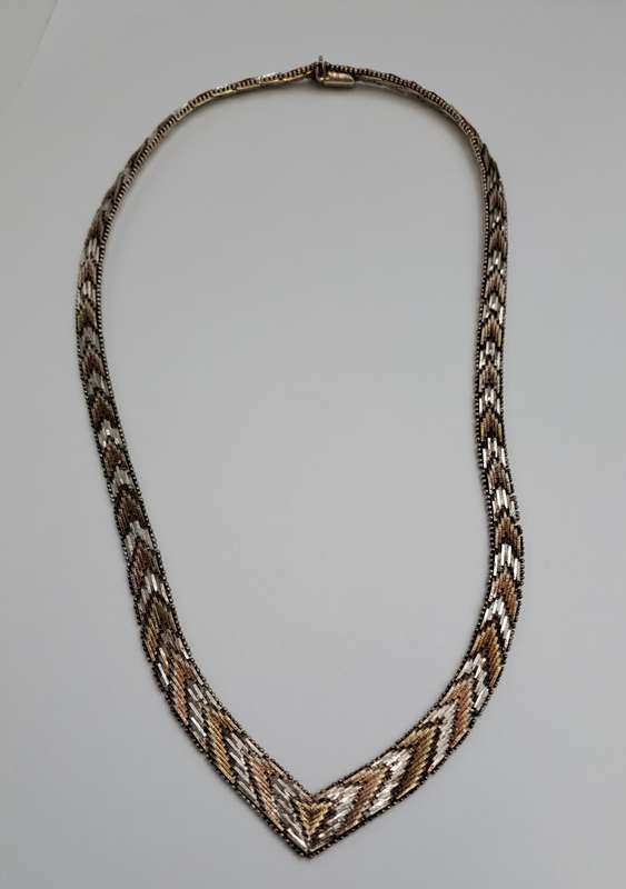 Vintage STERLING SILVER .925 TRI COLOR VERMEIL V NECKLACE Made In  ITALY