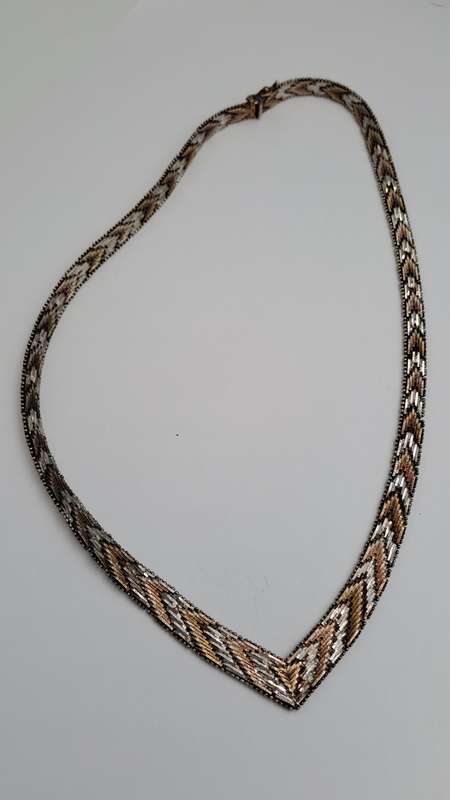 Vintage STERLING SILVER .925 TRI COLOR VERMEIL V NECKLACE Made In  ITALY