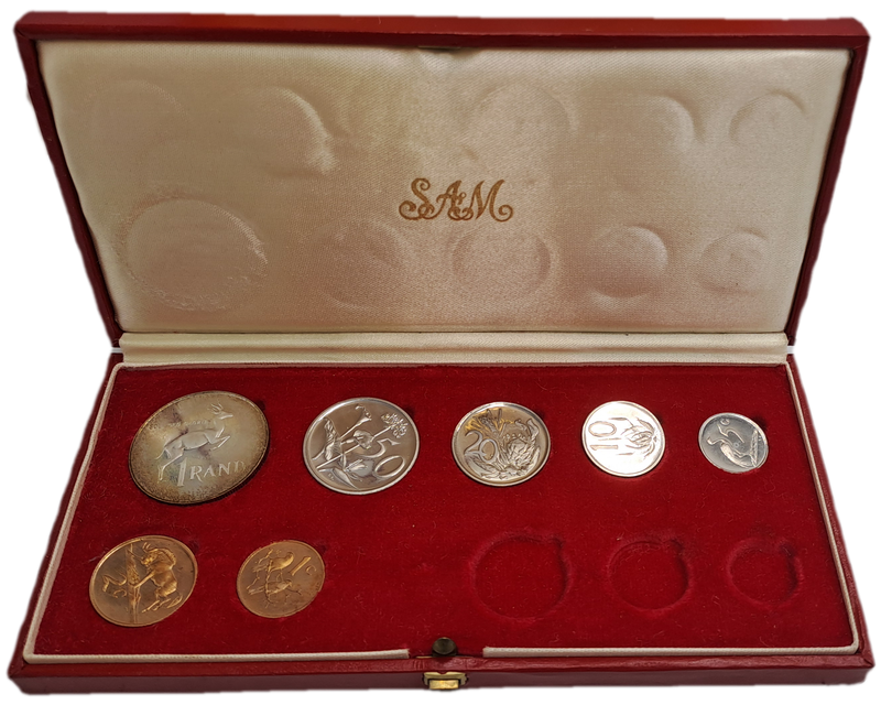 South Africa Munt 1980 Proof Set in Long Proof Box -SILVER .800 one Rand