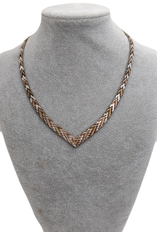 Vintage STERLING SILVER .925 TRI COLOR VERMEIL V NECKLACE Made In  ITALY