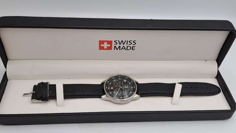 Rare Retro SWISS "Bagardi" Adverising MILITARY MEN'S CHRONOGRAPH QUARTZ Watch -Boxed