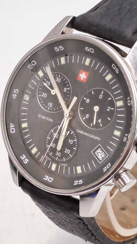 Rare Retro SWISS "Bagardi" Adverising MILITARY MEN'S CHRONOGRAPH QUARTZ Watch -Boxed