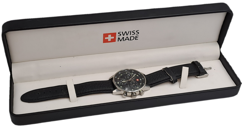 Rare Retro SWISS "Bagardi" Adverising MILITARY MEN'S CHRONOGRAPH QUARTZ Watch -Boxed