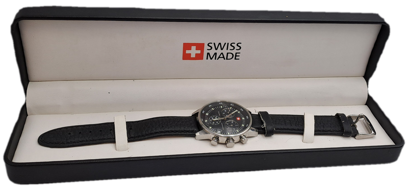 Rare Retro SWISS "Bagardi" Adverising MILITARY MEN'S CHRONOGRAPH QUARTZ Watch -Boxed