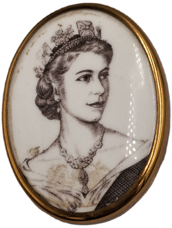 Vintage Rare 1953 Porcelain Coronation Brooch Queen Elizabeth II Royal Worcester England