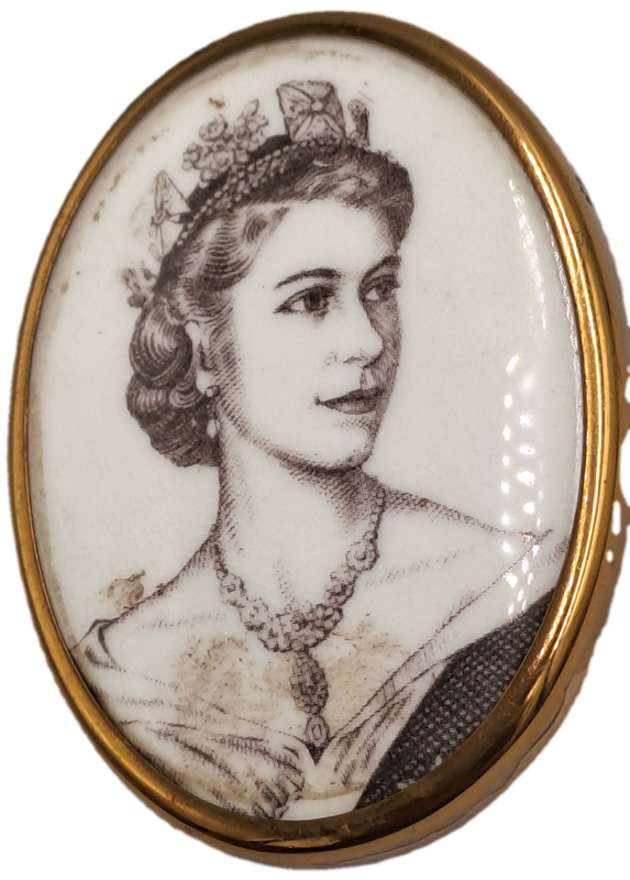 Vintage Rare 1953 Porcelain Coronation Brooch Queen Elizabeth II Royal Worcester England