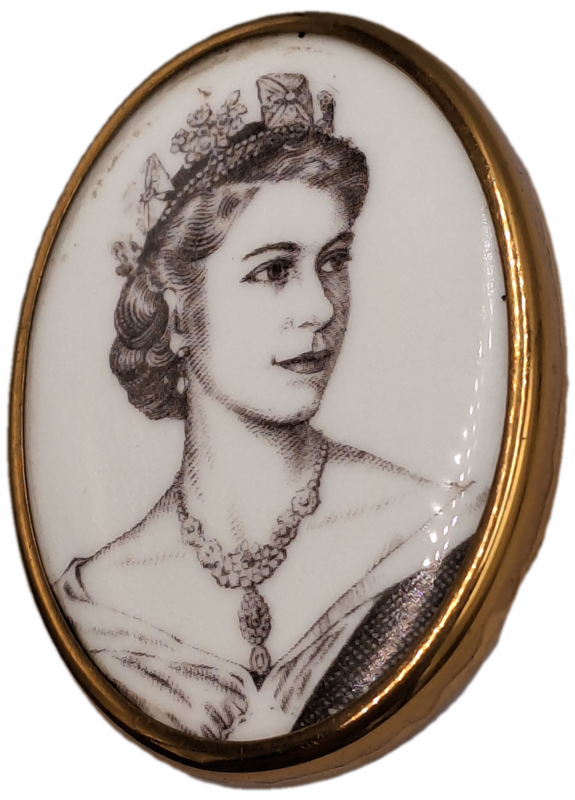Vintage Rare 1953 Porcelain Coronation Brooch Queen Elizabeth II Royal Worcester England