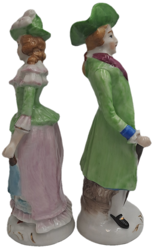 Vintage 1940's Hand Painted Porcelain Colonial Couple Salt & Pepper Shakers -Occupied Japan