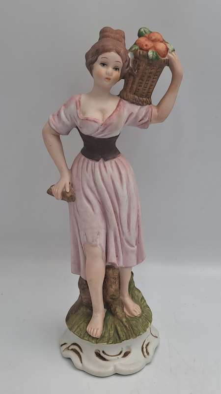 Vintage Taiwanese Ceramic Statue Figurine Farmer Women Art Deco Figure Bibelot