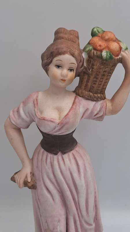 Vintage Taiwanese Ceramic Statue Figurine Farmer Women Art Deco Figure Bibelot