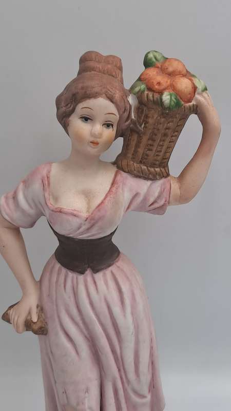 Vintage Taiwanese Ceramic Statue Figurine Farmer Women Art Deco Figure Bibelot