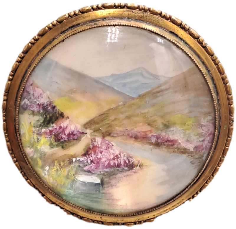 Vintage 1930's-1940's TLM (Thomas L Mott) Scottish Landscape Purple Heather Handpainted Brooch