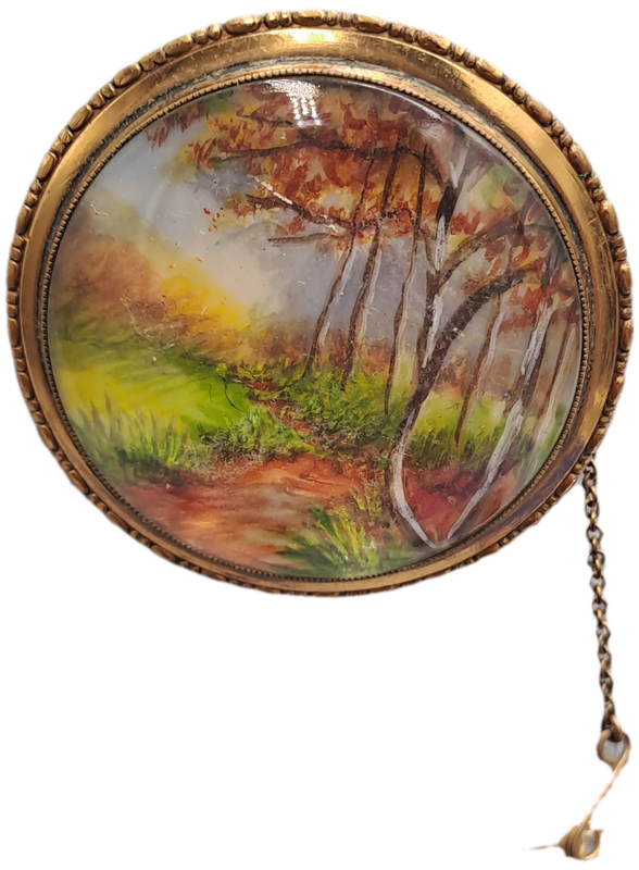 Vintage 1930's-1940's TLM (Thomas L Mott) Country Scene Handpainted Brooch