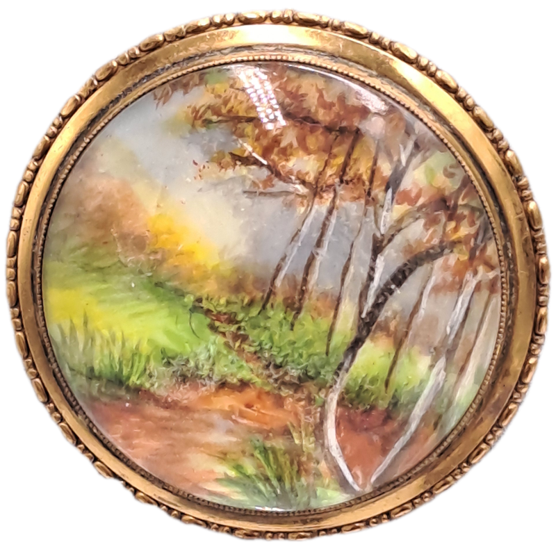 Vintage 1930's-1940's TLM (Thomas L Mott) Country Scene Handpainted Brooch