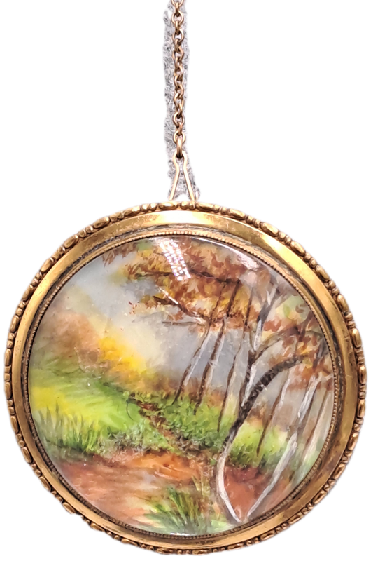 Vintage 1930's-1940's TLM (Thomas L Mott) Country Scene Handpainted Brooch