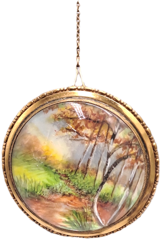 Vintage 1930's-1940's TLM (Thomas L Mott) Country Scene Handpainted Brooch