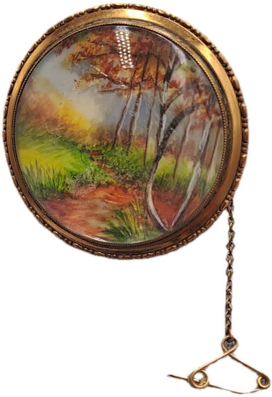 Vintage 1930's-1940's TLM (Thomas L Mott) Country Scene Handpainted Brooch