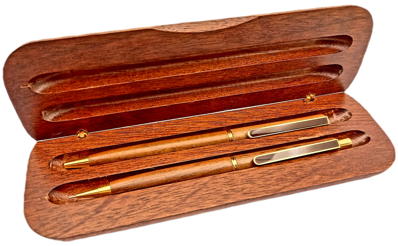 Wood Pen And Pencil set in wood box with sleeve - Siemens Logo on box -Ink is good