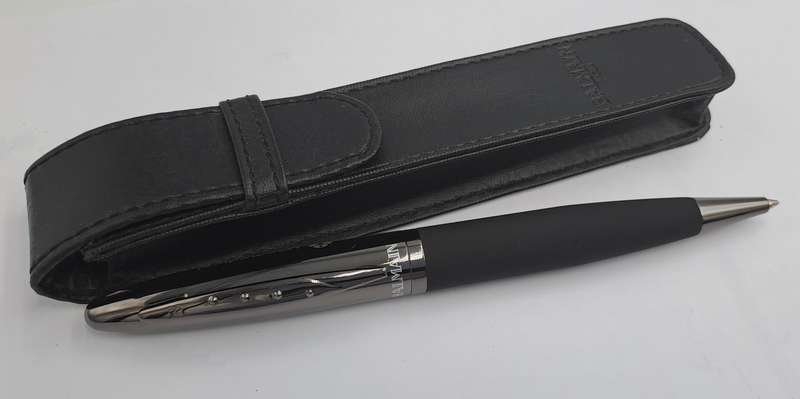 Pre-owned Balmain Paris Ballpen in Leather Pouch -Branded on Cap-Ink is dry