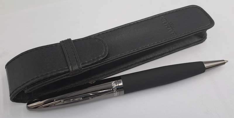 Pre-owned Balmain Paris Ballpen in Leather Pouch -Branded on Cap-Ink is dry