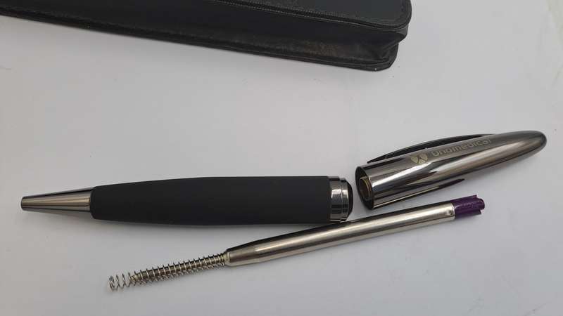 Pre-owned Balmain Paris Ballpen in Leather Pouch -Branded on Cap-Ink is dry