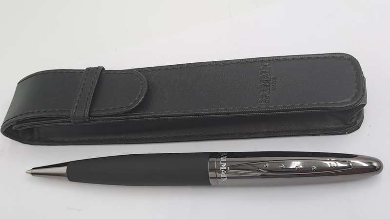 Pre-owned Balmain Paris Ballpen in Leather Pouch -Branded on Cap-Ink is dry
