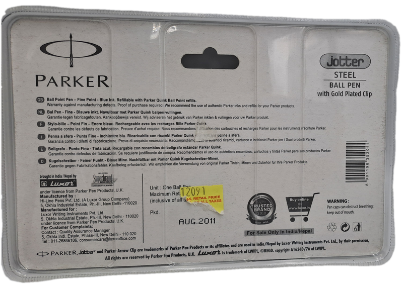 2011 Parker Jotter Steel Ball Point Pen with Gold Plated Clip still in Packaging -Unopened