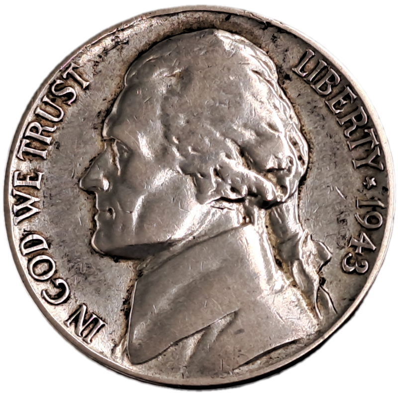 1943 United States (.350 silver) 5 Cents "Jefferson Wartime Nickel"
